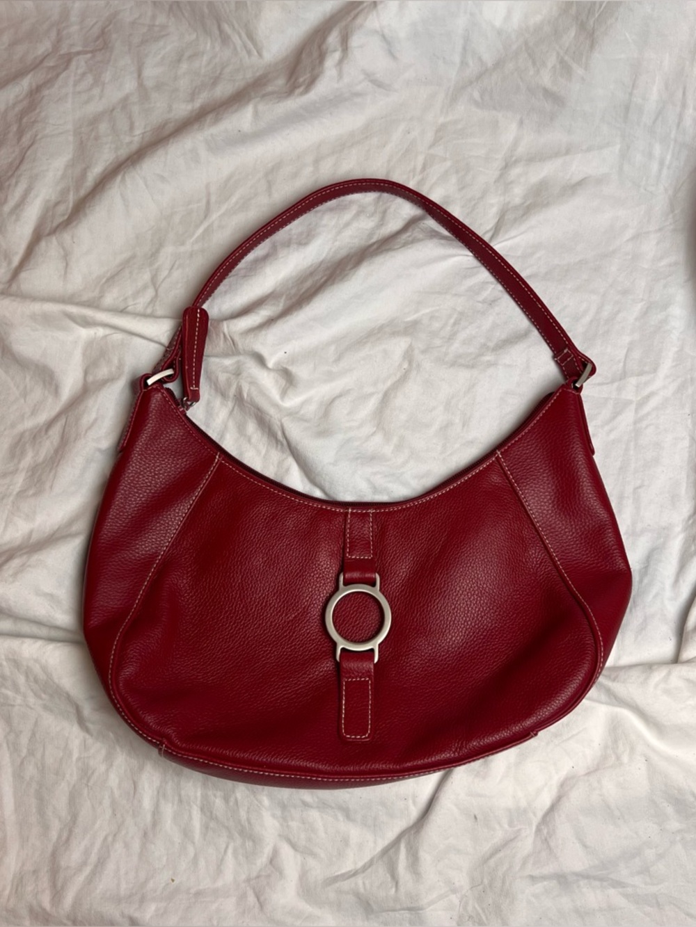 Vintage Red Genuine pebble leather shoulder bag